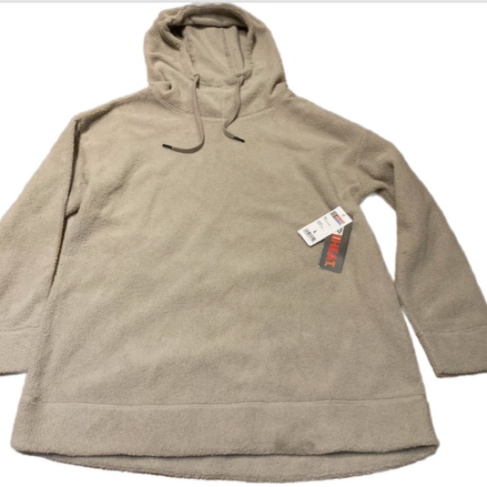 Beige Hooded Sherpa Pullover